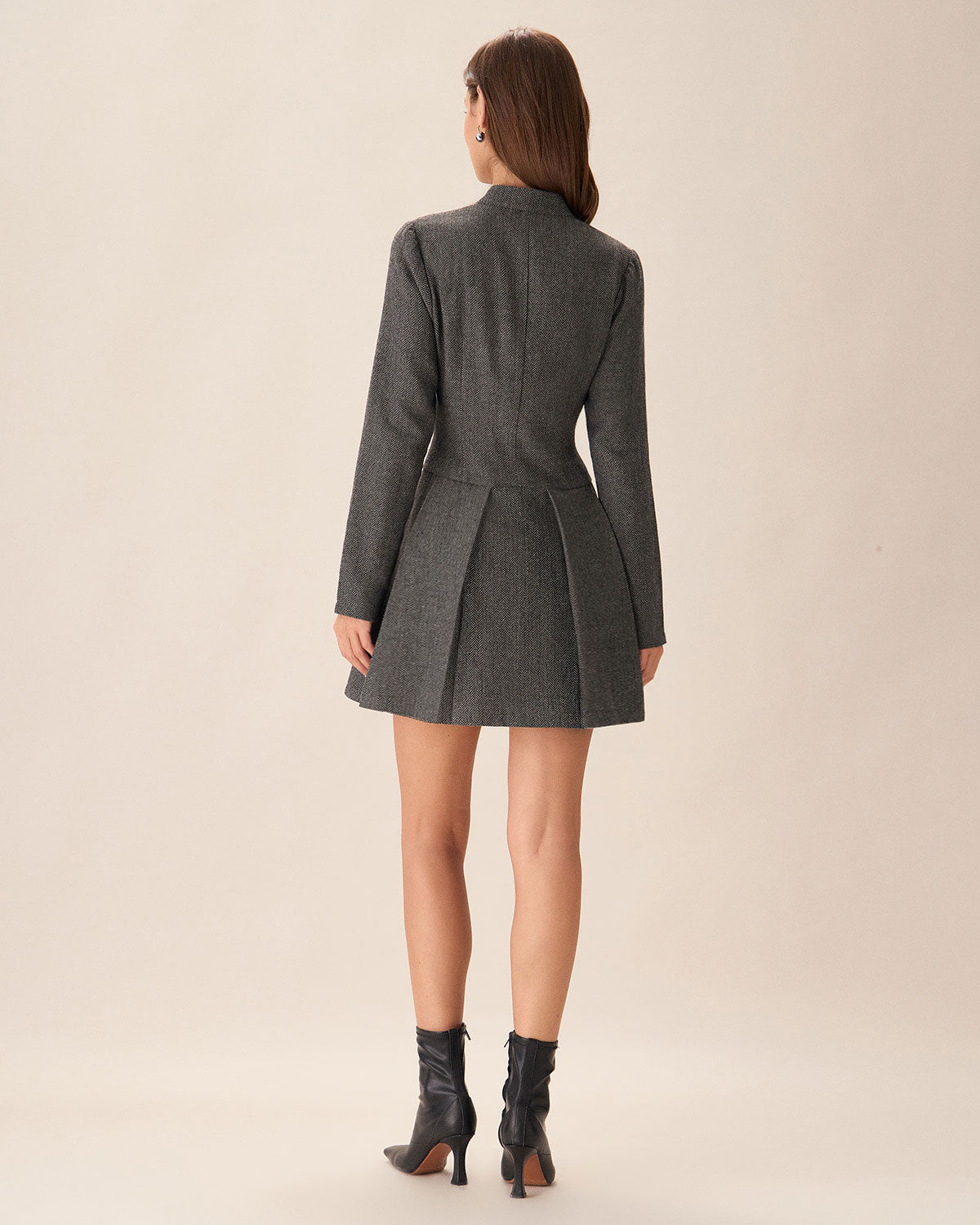 Lina | Gray Pleated Mini Dress with Buttons