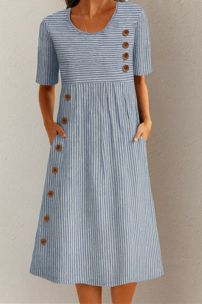 Cora | Striped Midi Dress with Relaxed Elegance