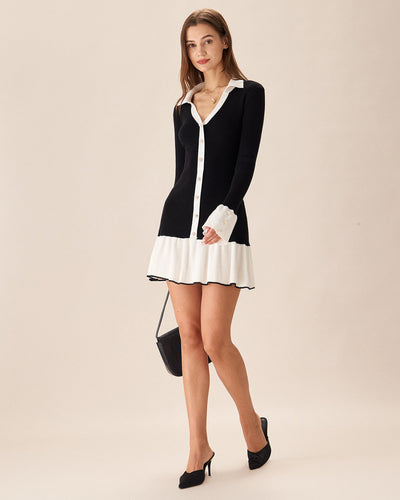 Elena | Black Knit Dress with Trumpet Sleeves