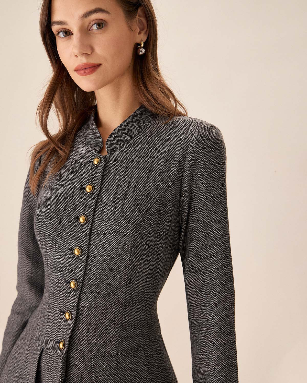 Lina | Gray Pleated Mini Dress with Buttons